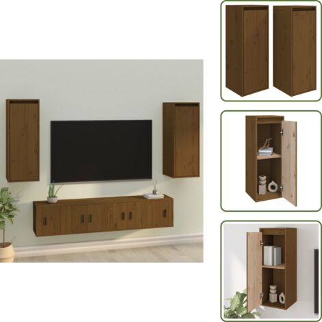 The Living Store Pensili 2 pz Marrone Ambra 30x30x80cm in Legno Massello di Pino - Mobile TV
