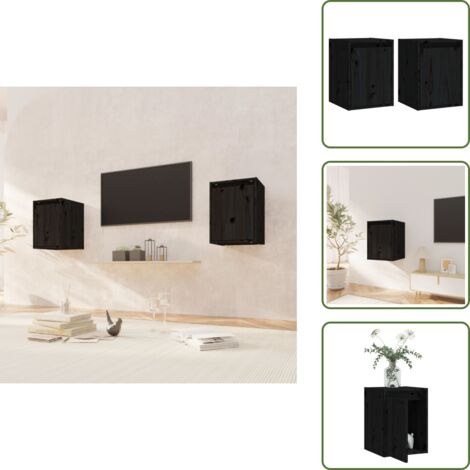 The Living Store Pensili 2 pz Neri 30x30x40 cm in Legno Massello di Pino - Mobile TV