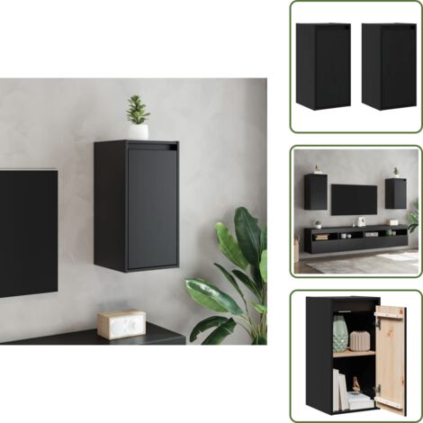 The Living Store Pensili 2 pz Neri 30x30x60 cm in Legno Massello di Pino - Mobile TV