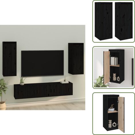 The Living Store Pensili 2 pz Neri 30x30x80 cm in Legno Massello di Pino - Mobile TV