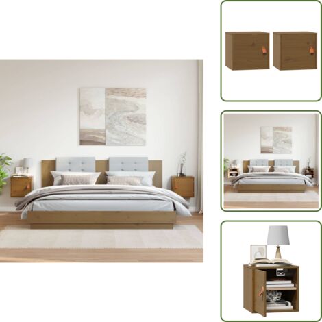 The Living Store Pensili 2pz Marrone Ambra31,5x30x30cm in Legno Massello di Pino - Mobili portaoggetti