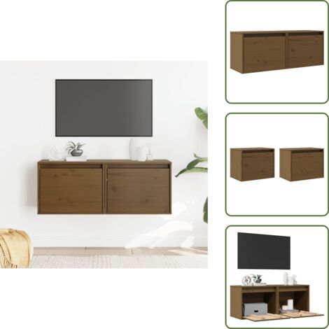 The Living Store Pensili ambra 2 pz 45x30x35 cm in Legno Massello di Pino - Mobili da parete
