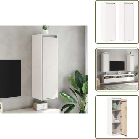 The Living Store Pensili Bianchi 2 pz 30x30x100 cm in Legno Massello di Pino - Mobili da parete