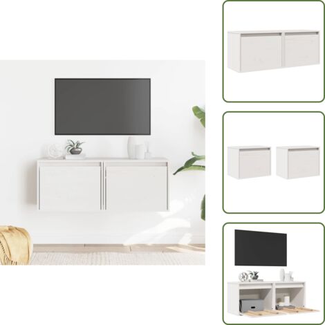 The Living Store Pensili Bianchi 2 pz 45x30x35 cm in Legno Massello di Pino - Mobili pensili