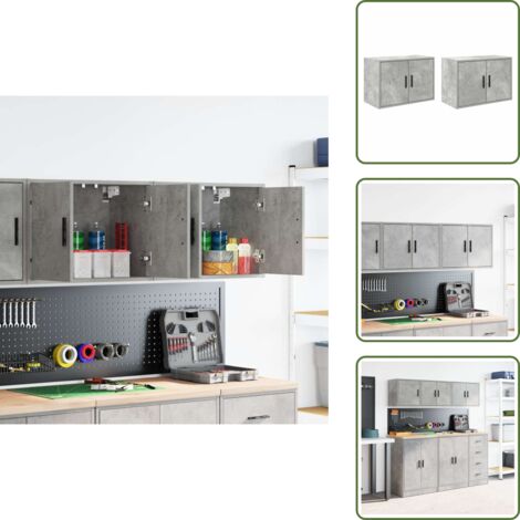 The Living Store Pensili per Garage 2 pz Grigio Cemento in Legno Multistrato - Armadietto per garage