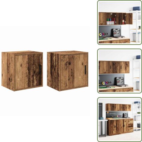 The Living Store Pensili per Garage 2 pz Legno Antico in Legno Multistrato - Armadietto per garage