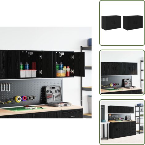 The Living Store Pensili per Garage 2 pz Neri in Legno Multistrato - Armadietto per garage