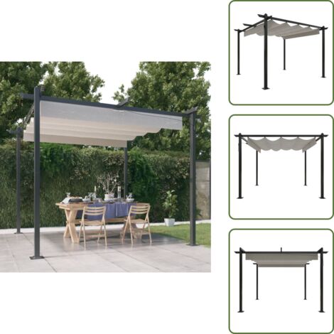 The Living Store Pergola da Giardino con Tetto Retrattile 3x3 m Crema - Ombra esterna