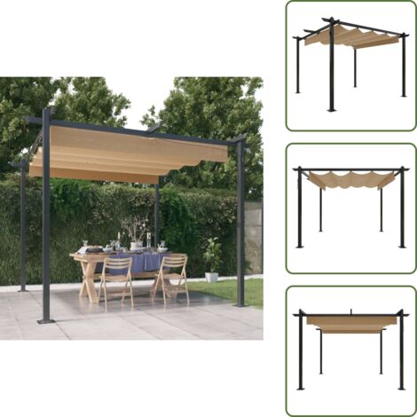 The Living Store Pergola da Giardino con Tetto Retrattile 3x3 m Tortora - Ombra