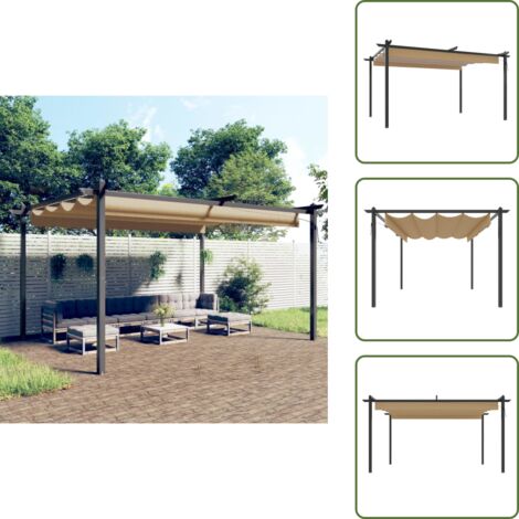 The Living Store Pergola da Giardino con Tetto Retrattile 4x3 m Tortora - Ombra esterna