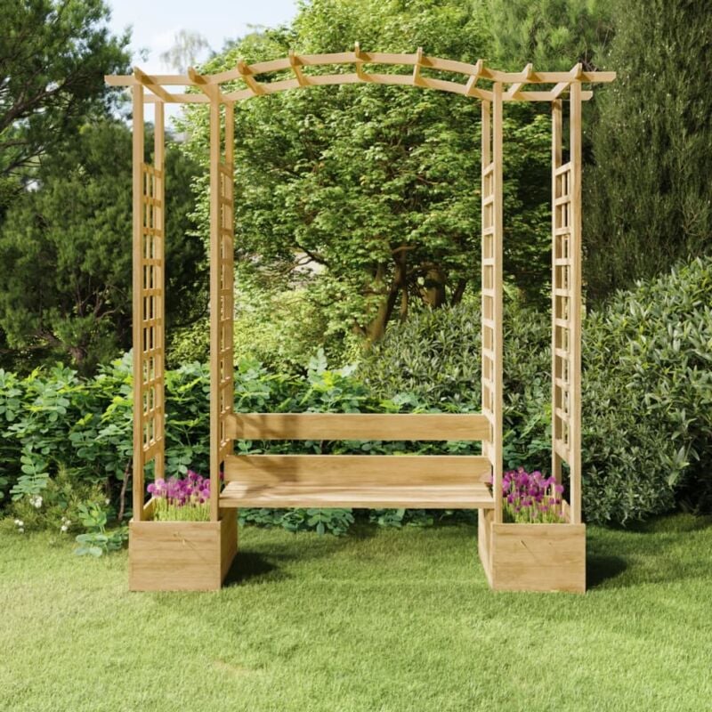 The Living Store - Pergola de jardin avec banc et jardinières Bois de pin imprégné Brun
