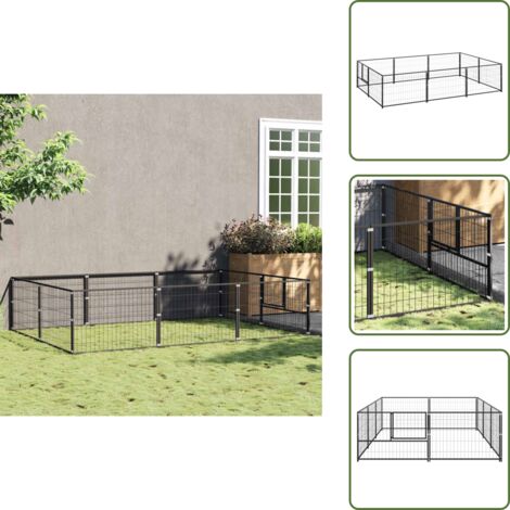 The Living Store Perrera acero 6 m² negra - Perrera al aire libre