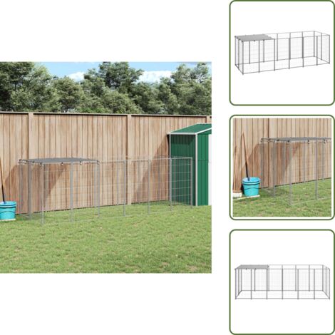 The Living Store Perrera de acero plateado 330x110x110 cm - Jaula
