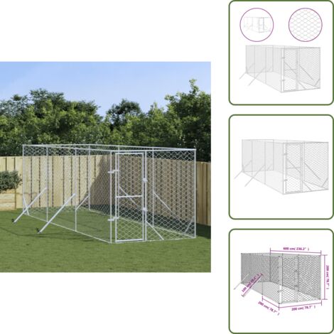 The Living Store Perrera de exterior acero galvanizado plateado 2x6x2 m - Perrera exterior