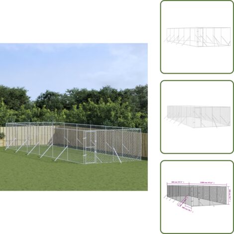 The Living Store Perrera de exterior acero galvanizado plateado 4x12x2 m - Perrera exterior