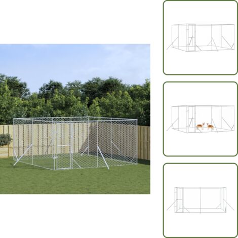 The Living Store Perrera de exterior acero galvanizado plateado 4x4x2 m - Perrera exterior