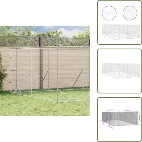 The Living Store Perrera de exterior acero galvanizado plateado 4x8x2 m - Perrera exterior
