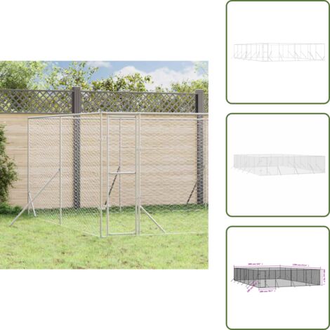 The Living Store Perrera de exterior acero galvanizado plateado 8x12x2 m - Perrera exterior