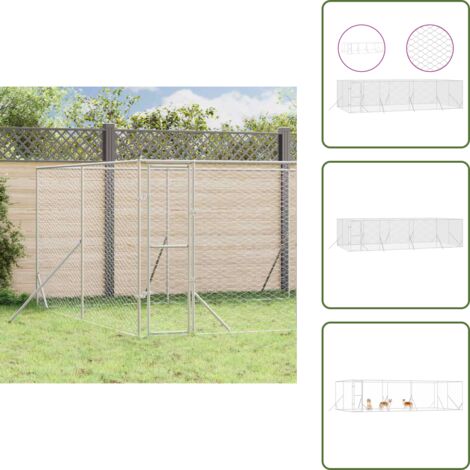 The Living Store Perrera de exterior acero galvanizado plateado 8x4x2 m - Perrera exterior