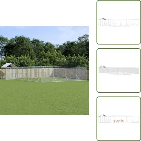 The Living Store Perrera de exterior con techo acero galvanizado plata 10x8x2,5m - Jaula para perros