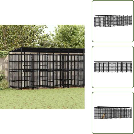 The Living Store Perrera de exterior con techo de acero 14,75 m² - Caseta para perros