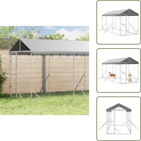 The Living Store Perrera de exterior con toldo acero galvanizado plata 2x6x2,5 m - Jaula para perros