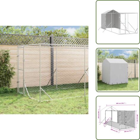 The Living Store Perrera de exterior con toldo acero galvanizado plata 2x6x2,5 m - Perrera exterior