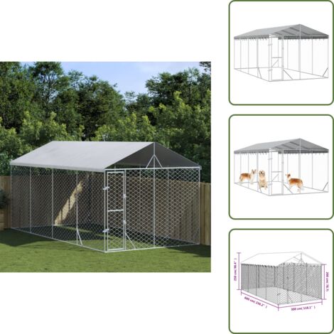 The Living Store Perrera de exterior con toldo acero galvanizado plata 3x6x2,5 m - Jaula para perros