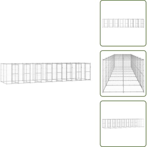 The Living Store Perrera de exterior de acero galvanizado 19,36 m² - Perrera de acero