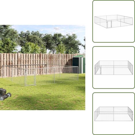 The Living Store Perrera de exterior de acero galvanizado 4x4x1 m - Perrera de acero