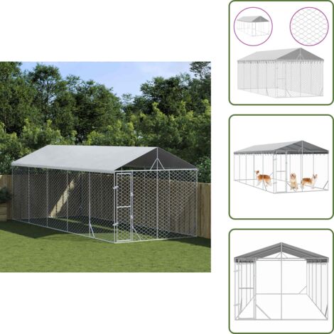 The Living Store Perrera exterior con techo acero galvanizado plata 3x7,5x2,5 m - Perrera con techo