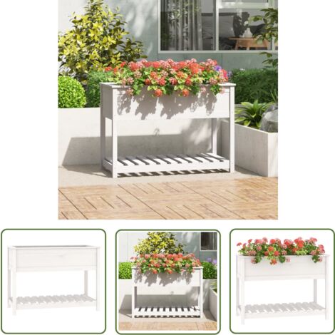 The Living Store Pflanzkübel mit Ablage Weiß 111,5x54x81 cm Massivholz Kiefer - Holzpflanze - Hochbeet - Kübelpflanzen - Balkonbegrünung - Gartendekoration