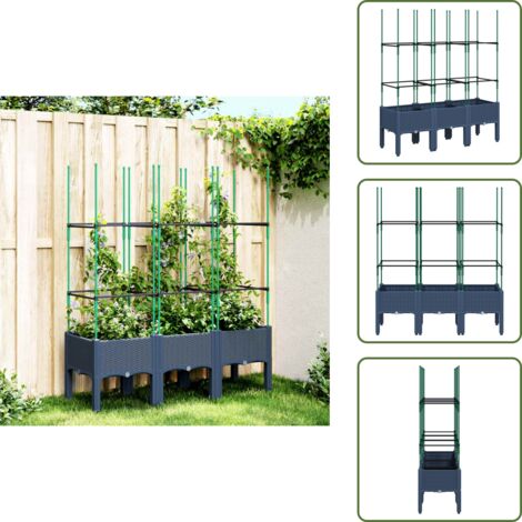 The Living Store Pflanzkübel mit Rankgitter Grau 120x40x142,5 cm PP - Blumentopf - Rankgitter - Gartentöpfen - Kübel - Polypropylen Topf