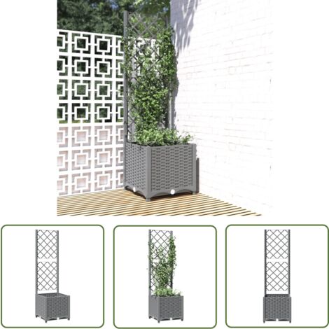 The Living Store Pflanzkübel mit Rankgitter Hellgrau 40x40x136 cm PP - Blumentopf - Pflanzenbehälter - Rankgitter - Kübel - Gartengeräte