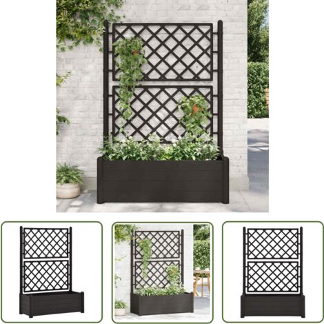 The Living Store Pflanzkübel mit Spalier 100x43x142 cm PP Anthrazit - Gartendeko - Blumentopf - Hochbeet - Spalierpflanze - Kunststoffblumentopf