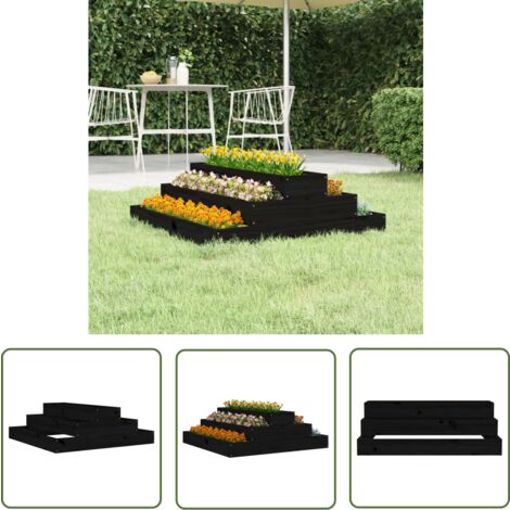 The Living Store Pflanzkübel Schwarz 80x80x27 cm Massivholz Kiefer - Holzpflanze - Hochbeet - Blumenerde - Gartendekoration - Pflanztopf
