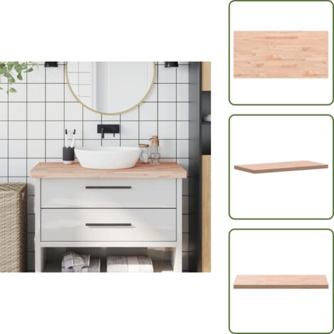 The Living Store Piano Bagno 100x50x4 cm in Legno Massello di Faggio - Piano in faggio