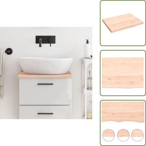 The Living Store Piano Bagno 40x30x2 cm in Legno Massello Non Trattato - Piano in legno massello