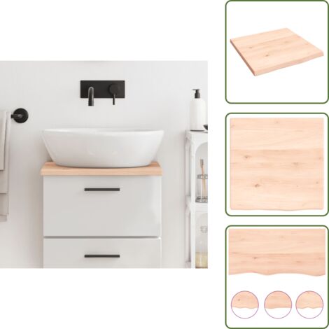 The Living Store Piano Bagno 40x40x2 cm in Legno Massello Non Trattato - Piano in legno massello