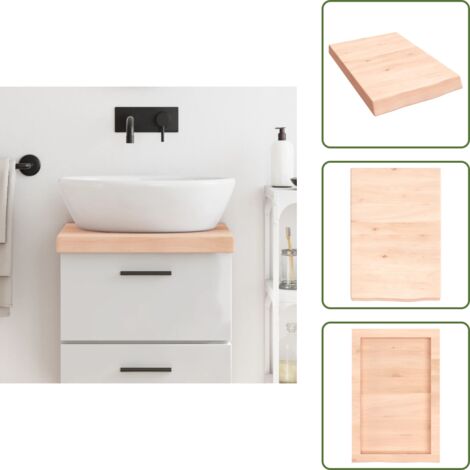 The Living Store Piano Bagno 40x60x(2-6) cm in Legno Massello Non Trattato - Piano in legno massello