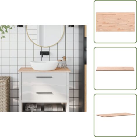 The Living Store Piano Bagno 80x40x1,5 cm Legno Massello di Faggio - Piano in faggio