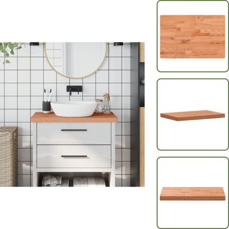 The Living Store Piano Bagno 80x40x4 cm Legno Massello di Faggio - Piano in faggio