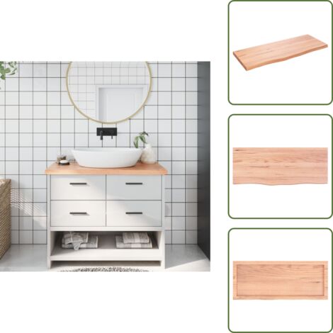 The Living Store Piano Bagno Marrone 100x40x(2-4) cm Legno Massello Trattato - Piano da bagno marrone