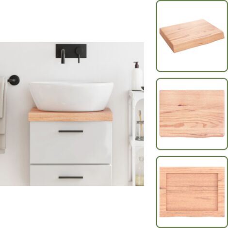 The Living Store Piano Bagno Marrone 40x30x(2-6) cm Legno Massello Trattato - Piano in legno massello