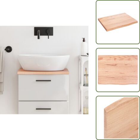 The Living Store Piano Bagno Marrone Chiaro 40x30x2 cm Legno Massello Trattato - Piano in legno massello