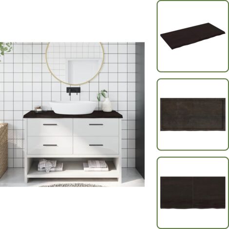 The Living Store Piano Bagno Marrone Scuro 120x60x(2-4)cm Legno Trattato - Piano in legno