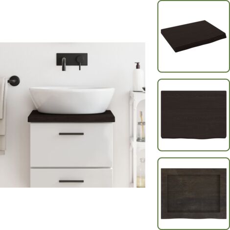 The Living Store Piano Bagno Marrone Scuro 40x30x(2-4)cm Legno Massello Trattato - Piano in legno massello