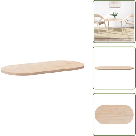 The Living Store Piano del tavolo 100x50x2,5 cm in legno massello di pino ovale - Piano in legno