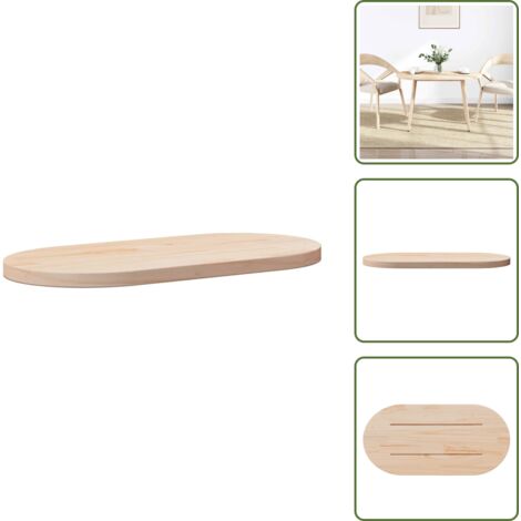 The Living Store Piano del tavolo 90x45x2,5 cm in legno massello di pino ovale - Piano in legno