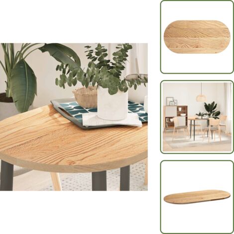The Living Store Piano per Tavolo 100x50x2 cm in Rovere Massello Ovale - Tavolo in legno